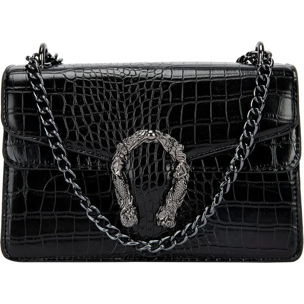 ⚡ Women's Black Snake Vegan Leather Print Casual Satchel Crossbody Handbag